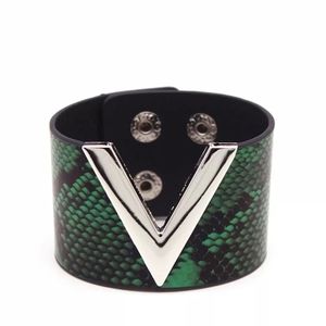 Vegan Leather Wide Cuff Bracelet V Snake Print